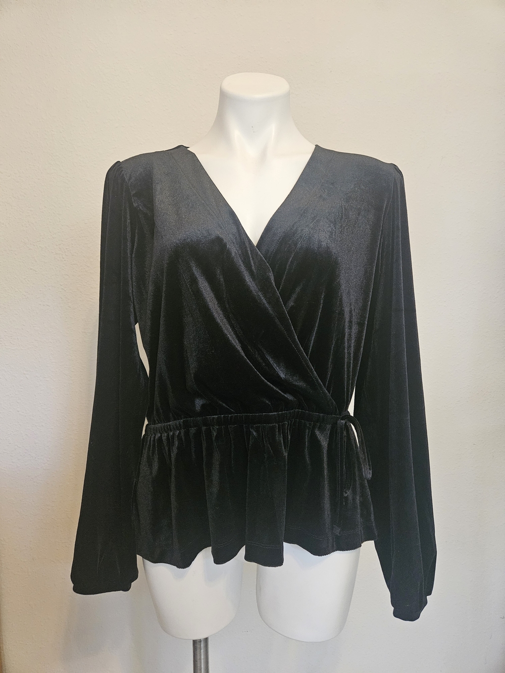 LOFT Black Velvet Wrap Peplum Top